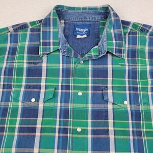 Wrangler Brushpopper Long Sleeve‎ Pearl Snap Shirt Measures 4X Big Plaid Rodeo